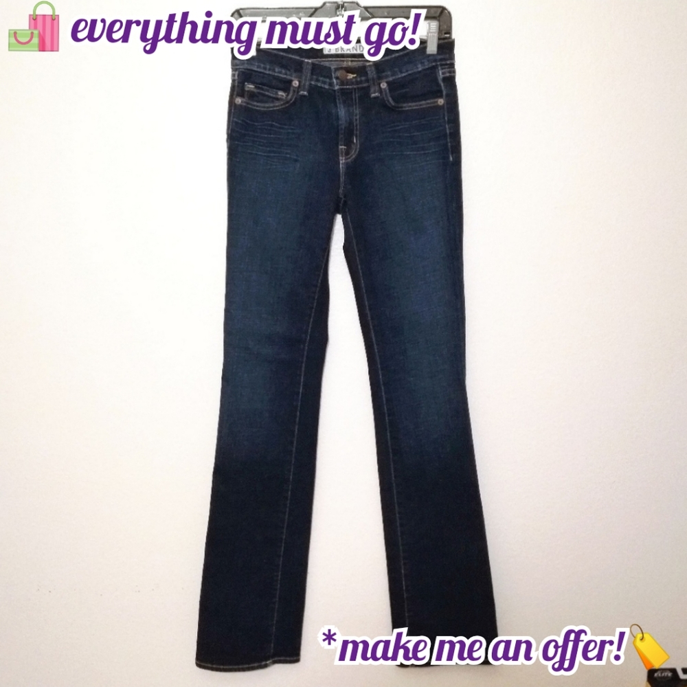 👖J Brand Straight Leg Dark Mid-Rise Jeans